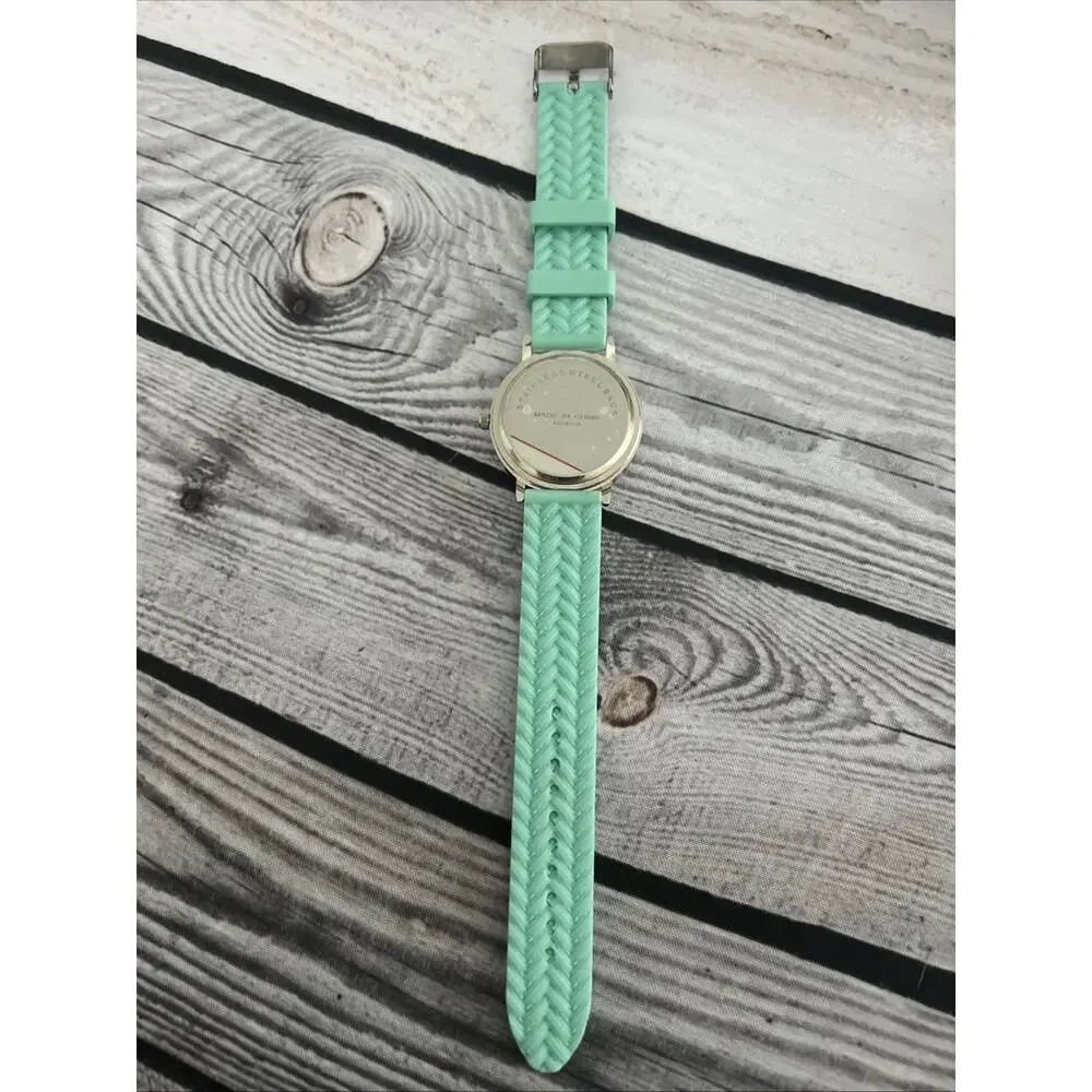 Silver Tone White Dial Mint Green Band Women’s Quartz Watch